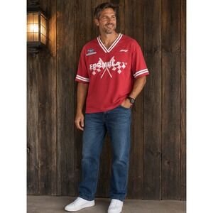 Formula 1 Racing Jersey Men XL Red V-Neck Mesh Polyester Graphic Tee F1 Logo